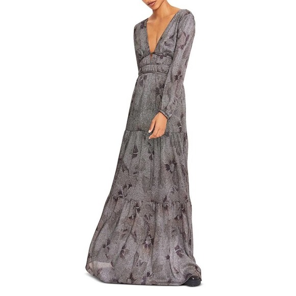 BA&SH metallic silver floral Lili Noir maxi dress - Picture 9 of 14